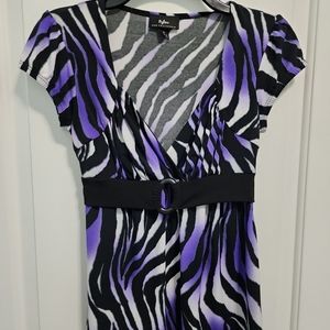 Byline Purple and White zebra stripe top SZ S